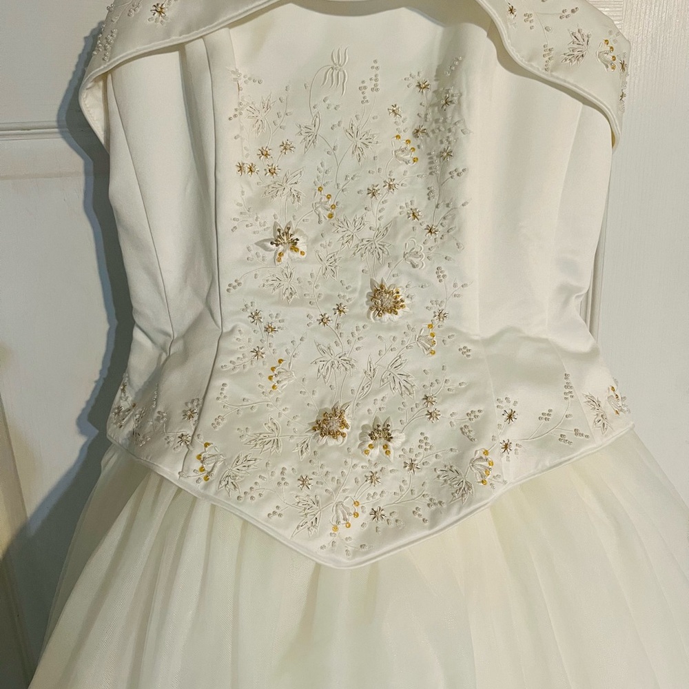 Elegant Cream and Gold Embroidered Wedding Dress, NWT, size 10 and size 12